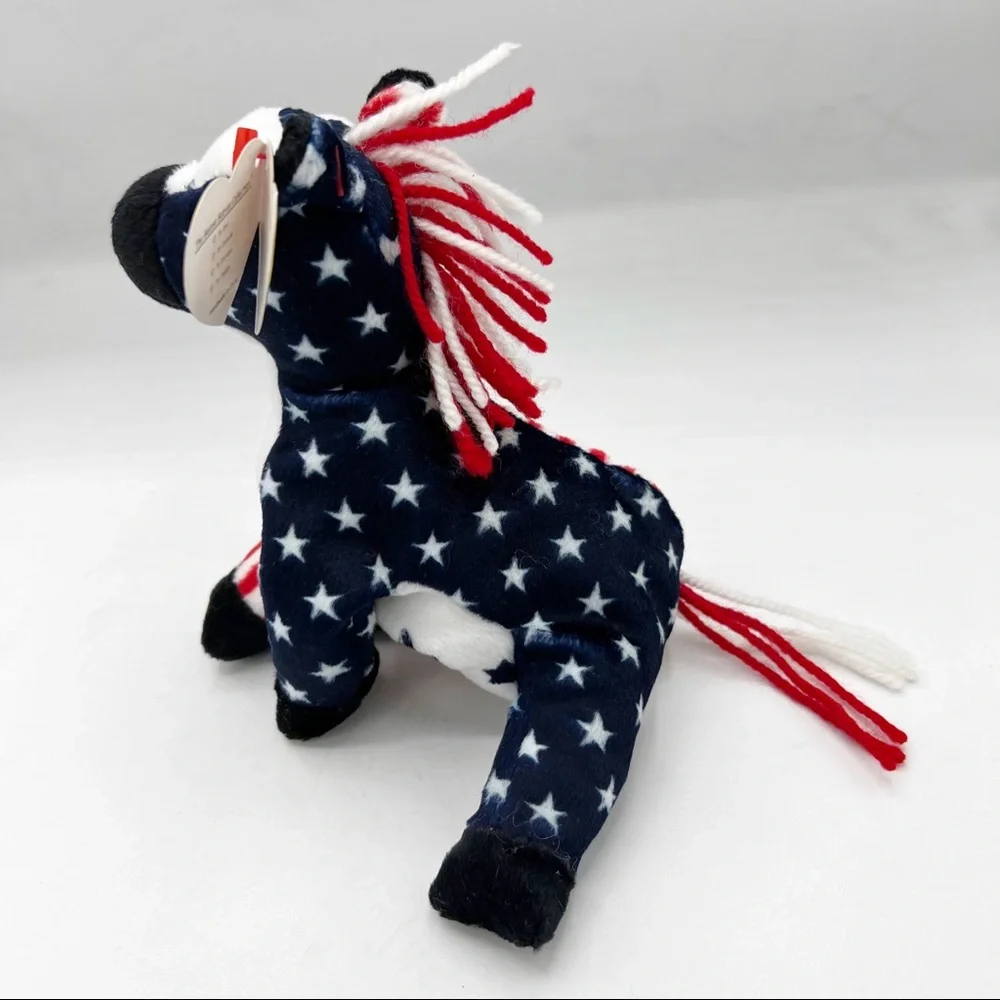 Ty Vintage 2000 Beanie LEFTY the Donkey Patriotic Red, White & Blue Plush